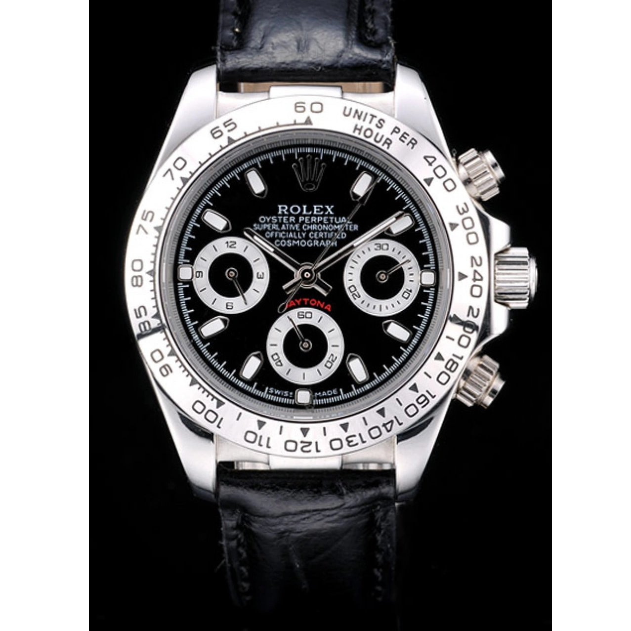 Aaa replica watch Leather Tachymeter Lady Black Stainless Strap Case Dial Steel Daytona Black Rolex 0616